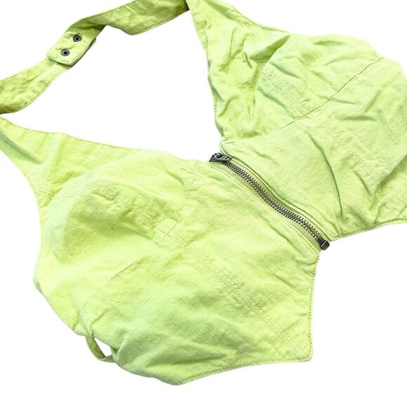 Urban Outfitters Green Corset Crop Top Lace Up Sides Zip Front Retro Y2K Size L - Picture 3 of 7